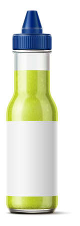 Realistic wasabi. Green sauce in glass bottle templateのイラスト素材