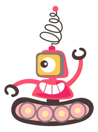 Funny red robot. Child bot cartoon toyのイラスト素材