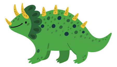 Funny green dino. Cute hand drawn dinosaurのイラスト素材
