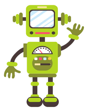 Cute green robot. Funny kid robot mascotのイラスト素材