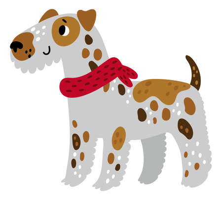 Funny schnauzer dog. Cute smiling pet in red scarfのイラスト素材