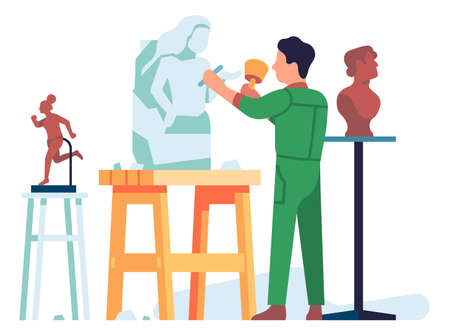 Sculptor making statue. Artist carving from stoneのイラスト素材