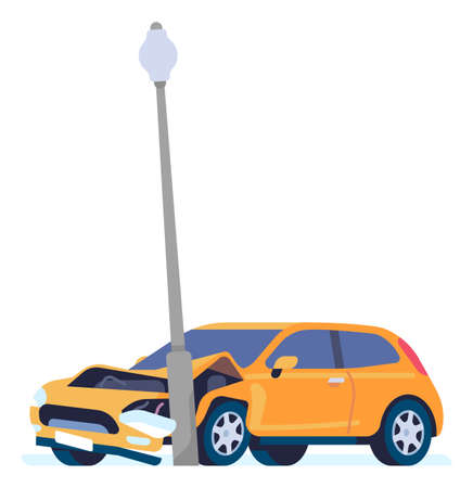 Car crashed into street light. Road accident damageのイラスト素材