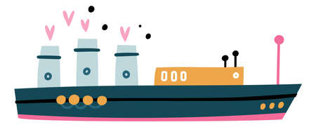 Big cargo ship. Cute nautical water transport