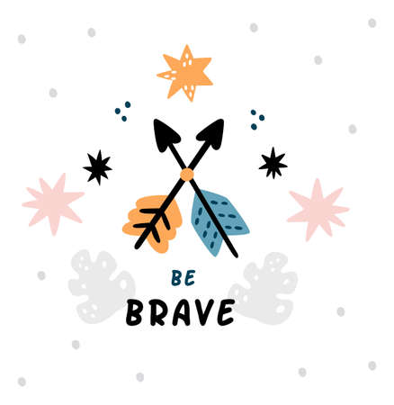 Cute card with tribal crossed arrow and ethnic decorationのイラスト素材