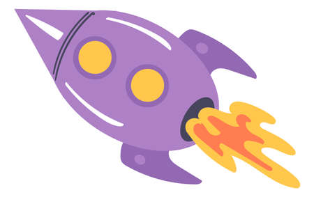 Cute rocket flying with flame. Kid toy iconのイラスト素材