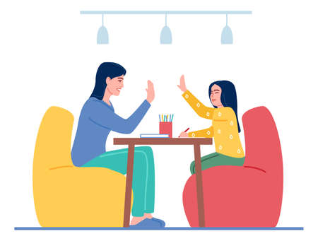 Mother and daughter solved difficult learning problem togetherのイラスト素材