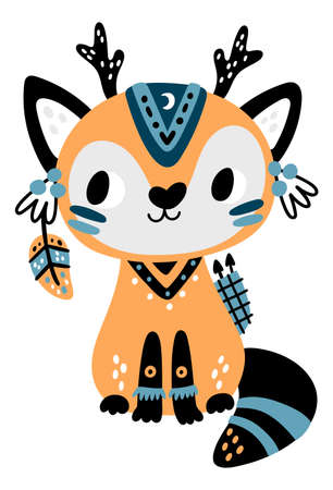 Cute fox. Indian tribal animal. Kid mascotのイラスト素材