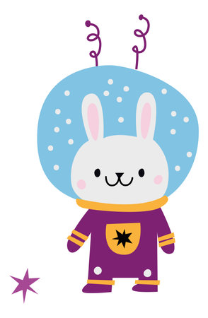 Cute rabbit in space helmet. Funny adventure mascotのイラスト素材