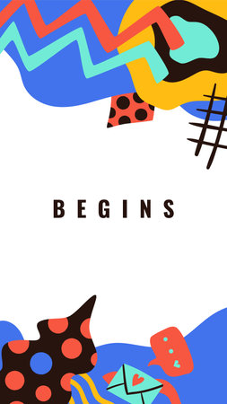 Abstract stories template. Social media photo frame. Modern video blogging doodle decor. Bright minimal shapes. Email letters. Color figure spots. Begin cover. Vector web banner designのイラスト素材