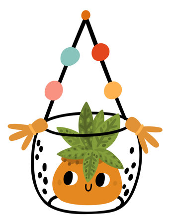Kawaii florarium. Cute houseplant with funny faceのイラスト素材