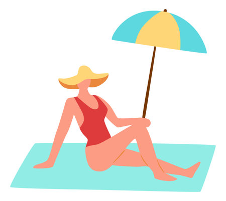 Woman sunbathing on beach mat. Beach relaxationのイラスト素材