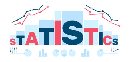 Statistics, letters in form of big chart data. Business, economic and marketing analysts, diagrams and graphic information, lettering banner for presentation cartoon flat style vector conceptのイラスト素材