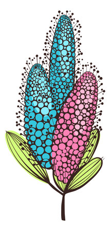 Flowering plant. Hand drawn summer lilac. Butterfly bush flowerのイラスト素材