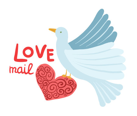 Love mail. White bird with romantic heart letterのイラスト素材