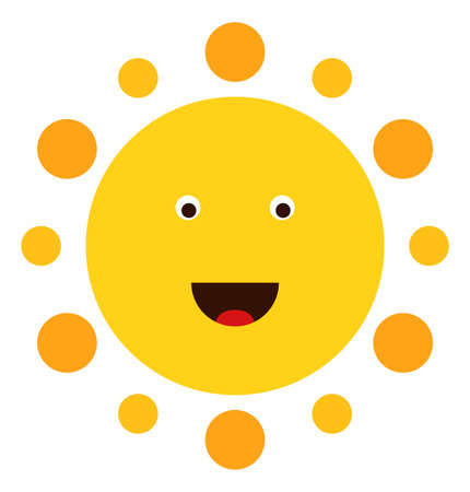 Happy sun. Stylized character with wide open mouthのイラスト素材