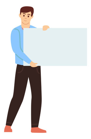 Man holding empty board. Paper banner templateのイラスト素材