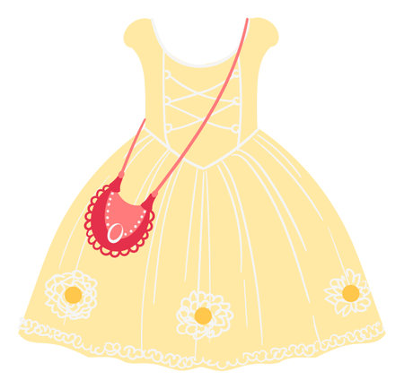 Yellow dress with red purse. Cute girl clothesのイラスト素材