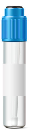 Medical test tube. Realistic glass container with blank label