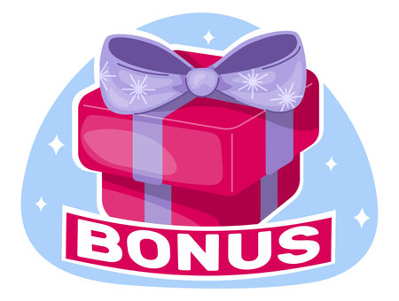 Added bonus with holiday gift box. Shopping surprise. Customer prize. Marketing promotion present. Festive container with ribbon. Lottery win. Special offer cashback. Vector conceptのイラスト素材