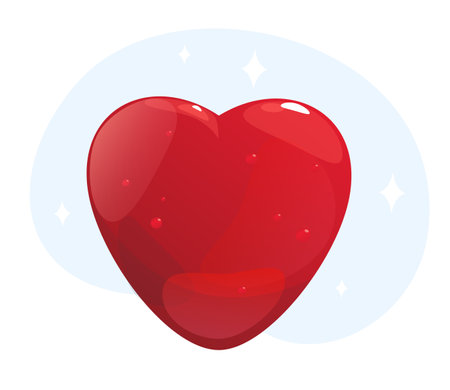 Big red heart made of gummy marmalade. Loving sweets. Valentine gift. Jelly confectionery. Holiday food. Glossy shape. Gelatin food. Sugar bonbon. Yummy chewing candy. Vector conceptのイラスト素材