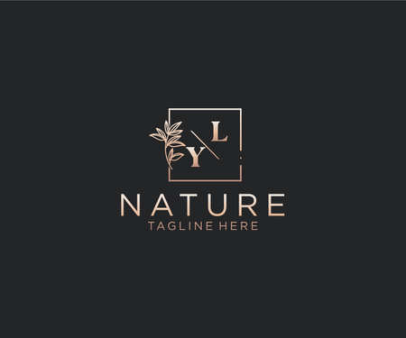 LY letters Beautiful floral feminine editable premade monoline logo suitable, Luxury feminine wedding branding, corporate.のイラスト素材