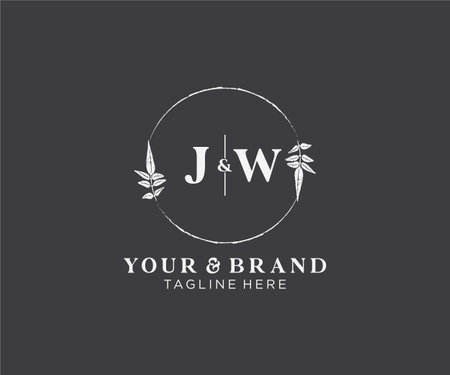 JW letters floral frames. Botanical feminine editable premade monoline unique decoration for greeting card, wedding invitation.のイラスト素材