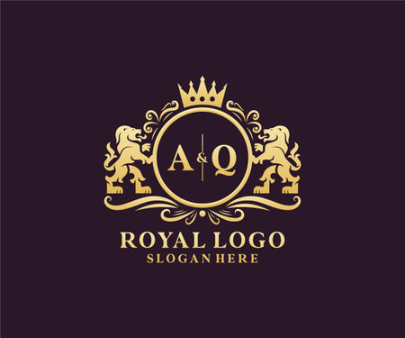 AQ Letter Lion Royal Luxury Logo template in vector art for Restaurant, Royalty, Boutique, Cafe, Hotel, Heraldic, Jewelry, Fashion and other vector illustration.のイラスト素材