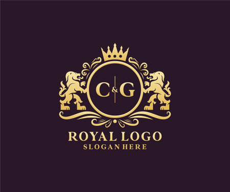 CG Letter Lion Royal Luxury Logo template in vector art for Restaurant, Royalty, Boutique, Cafe, Hotel, Heraldic, Jewelry, Fashion and other vector illustration.のイラスト素材