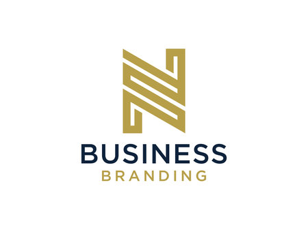 Abstract Initial letter N Logo Gold Square Line. Flat Vector Logo Design Template Element.のイラスト素材