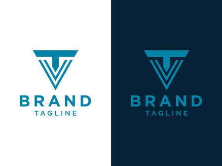 Simple Initial Letter T Logo. Blue Geometric Line Shape People Style isolated on Double Background. Usable for Business and Branding Logos. Flat Vector Logo Design Template Element.のイラスト素材