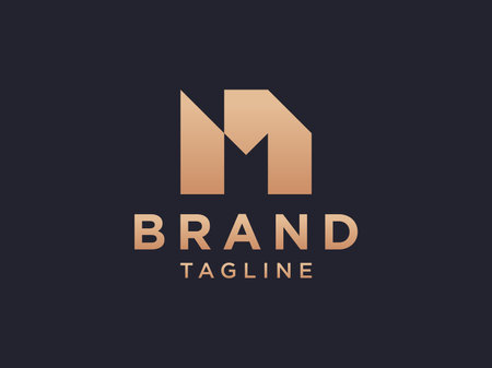 Abstract Initial Letter M Logo. Gold Geometric Linear Style isolated on Black Background. Usable for Business and Building Logos. Flat Vector Logo Design Template Element.のイラスト素材