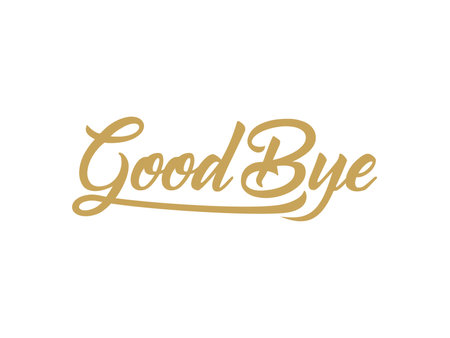 Good Bye text Handwritten Lettering Calligraphy with Gold Brush Style isolated on White Background. Greeting Card Vector Illustrationのイラスト素材