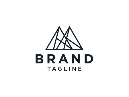 Abstract Mountain Logo. Black Geometric Line Initial Letter M isolated on White Background. Flat Vector Logo Design Template Elementのイラスト素材