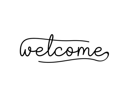 Welcome Black text lettering hand drawn calligraphy with Line square isolated on white background vector design.のイラスト素材