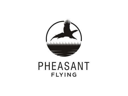 Beauty Flying Pheasant Silhouette Logo design. Usable for Business and Branding Logos. Flat Vector Logo Design Template.のイラスト素材
