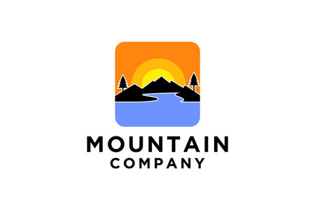 Mountain minimalist landscape hills logo design.のイラスト素材