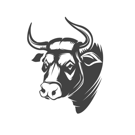 Bull head emblem isolated on white background. Design element , label, sign, brand mark. Vector illustration.のイラスト素材