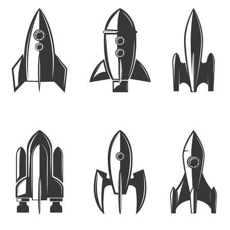 Set of the rockets icons. Design element , label, emblem, sign, brand mark. Vector illustration.のイラスト素材