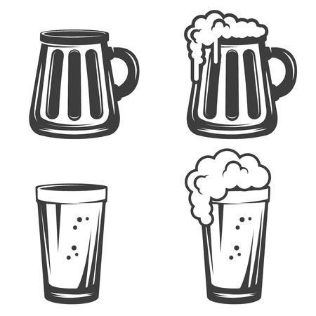 Set of beer mugs icons isolated on white background. Vector illustration.のイラスト素材