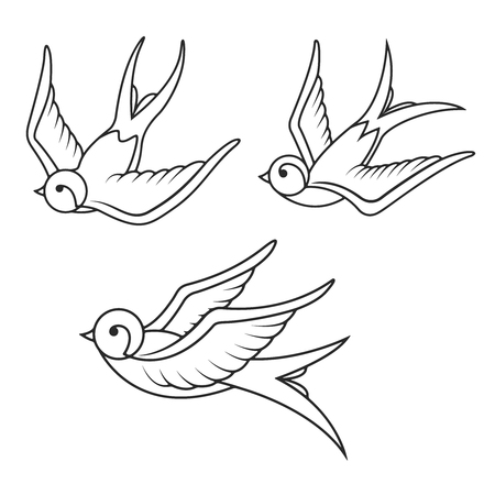 Set of swallow tattoo templates isolated on white background. Bird icons. Vector illustration.のイラスト素材