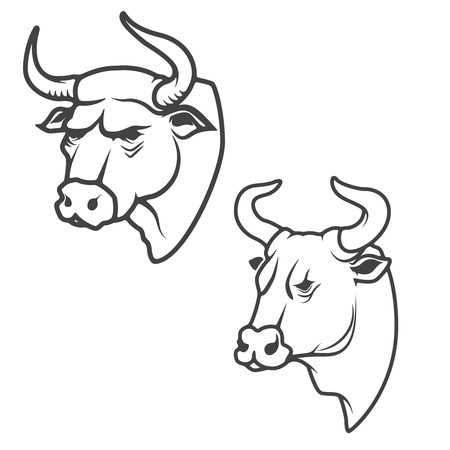 Set of bull heads isolated on white background. Design elements , label, emblem, sign, brand mark. Vector illustration.のイラスト素材