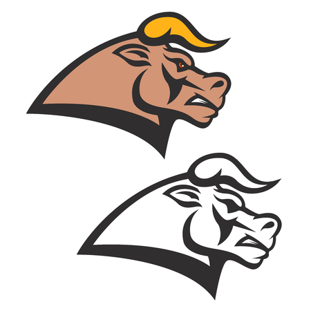 Bull head emblem isolated on white background. Design element , label, sign, brand mark. Vector illustration.のイラスト素材