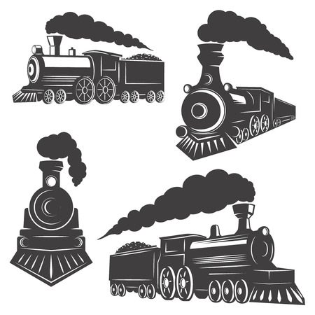 Set of trains icons isolated on white background. Design elements , label, emblem, sign, brand mark. Vector illustration.のイラスト素材