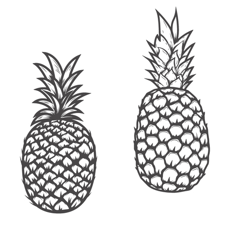 Set of pineapple icons isolated on white background. Design elements , label, emblem, sign, brand mark, poster. Vector illustration.のイラスト素材