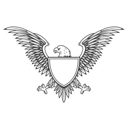 Eagle with shield isolated on white background. Design element for emblem, badge.のイラスト素材