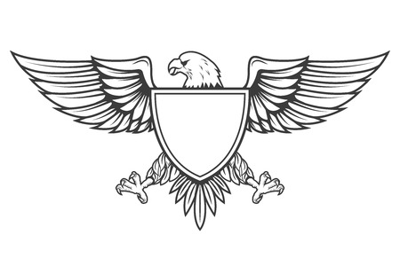 Eagle with shield isolated on white background. Design element for emblem, badge.のイラスト素材