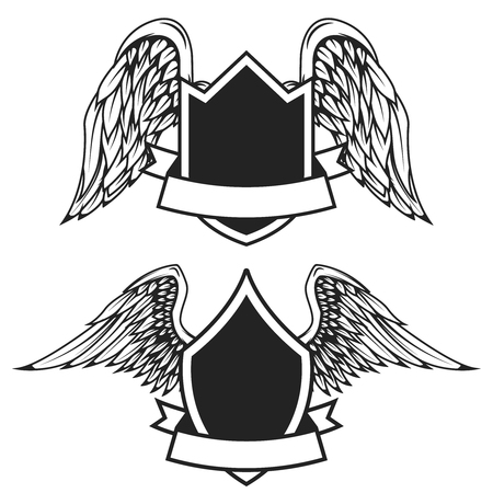 Set of the empty emblems with wings. Design elements for label, badge, sign.のイラスト素材