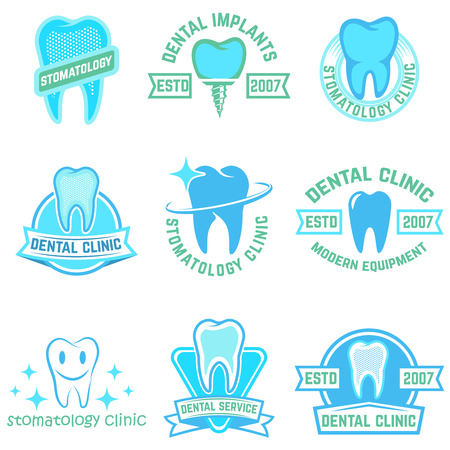 Set of stomatology labels color isolated on white background. Design elements for logo, label, emblem, poster, t-shirt. Vector illustration.のイラスト素材