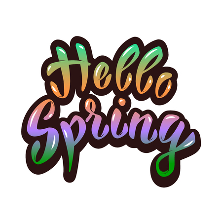 hello spring. hand lettering phrase. Design element for poster, greeting card. Vector illustration.のイラスト素材